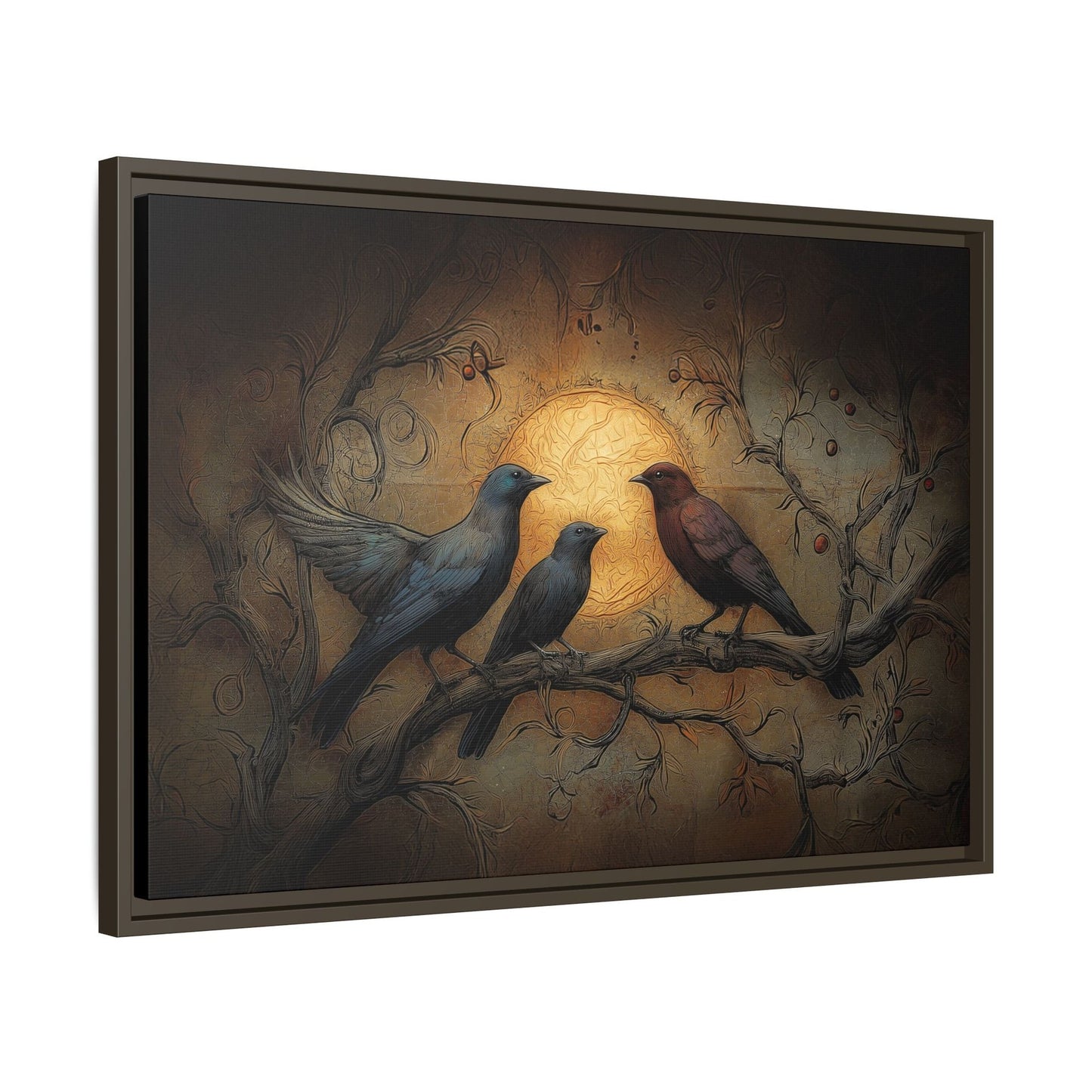 Three Ravens at Full Moon Matte Canvas, Framed Multi-color