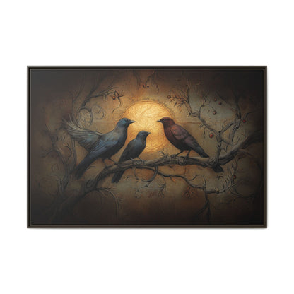 Three Ravens at Full Moon Matte Canvas, Framed Multi-color