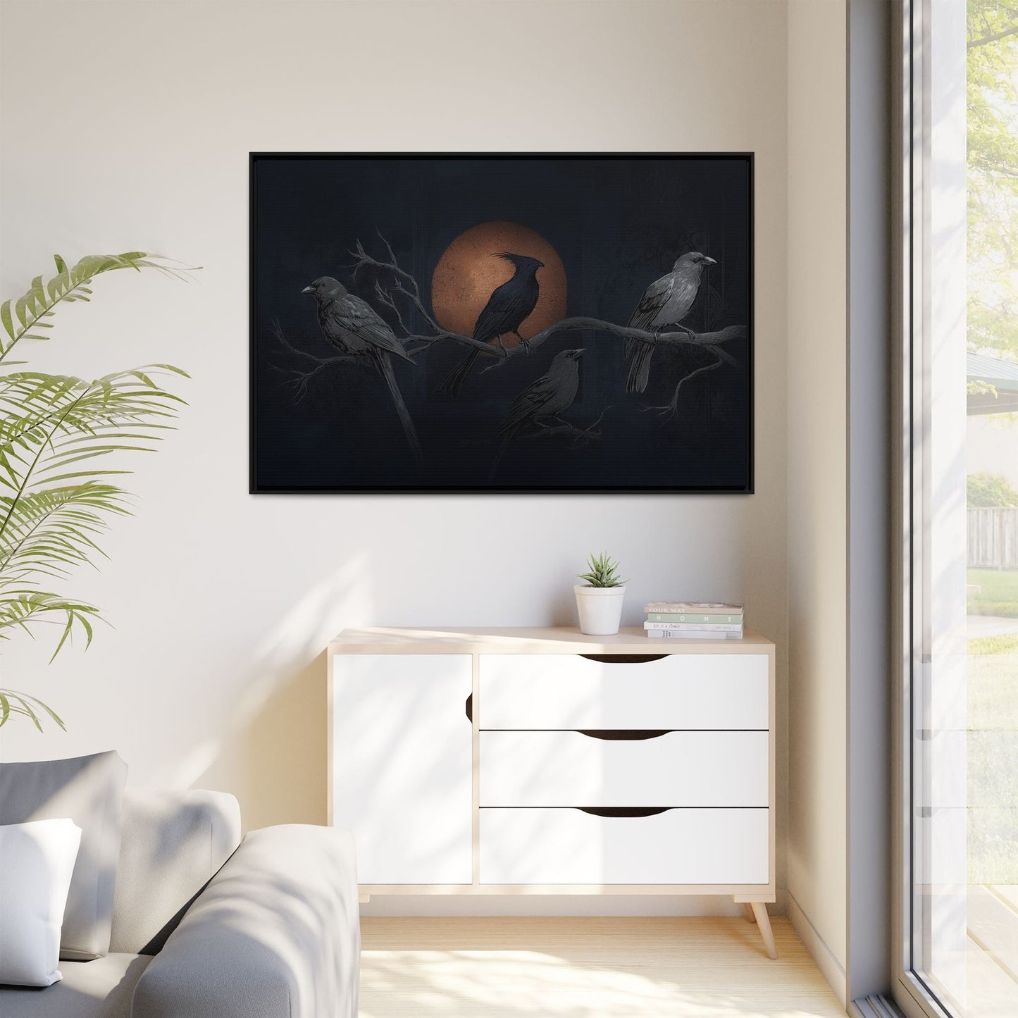 Three Ravens Matte Canvas, Framed Multi-color