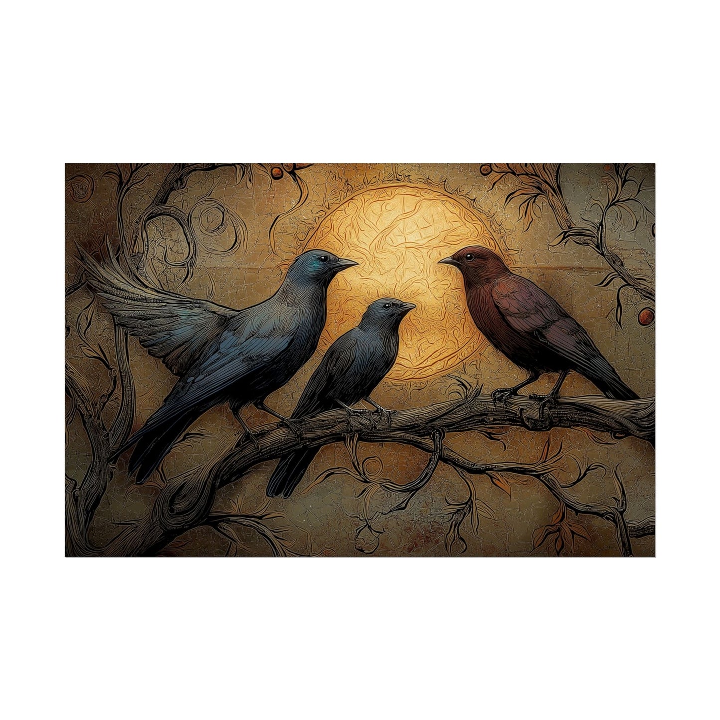 Gothic Raven Illustration of Birds Rolled Posters