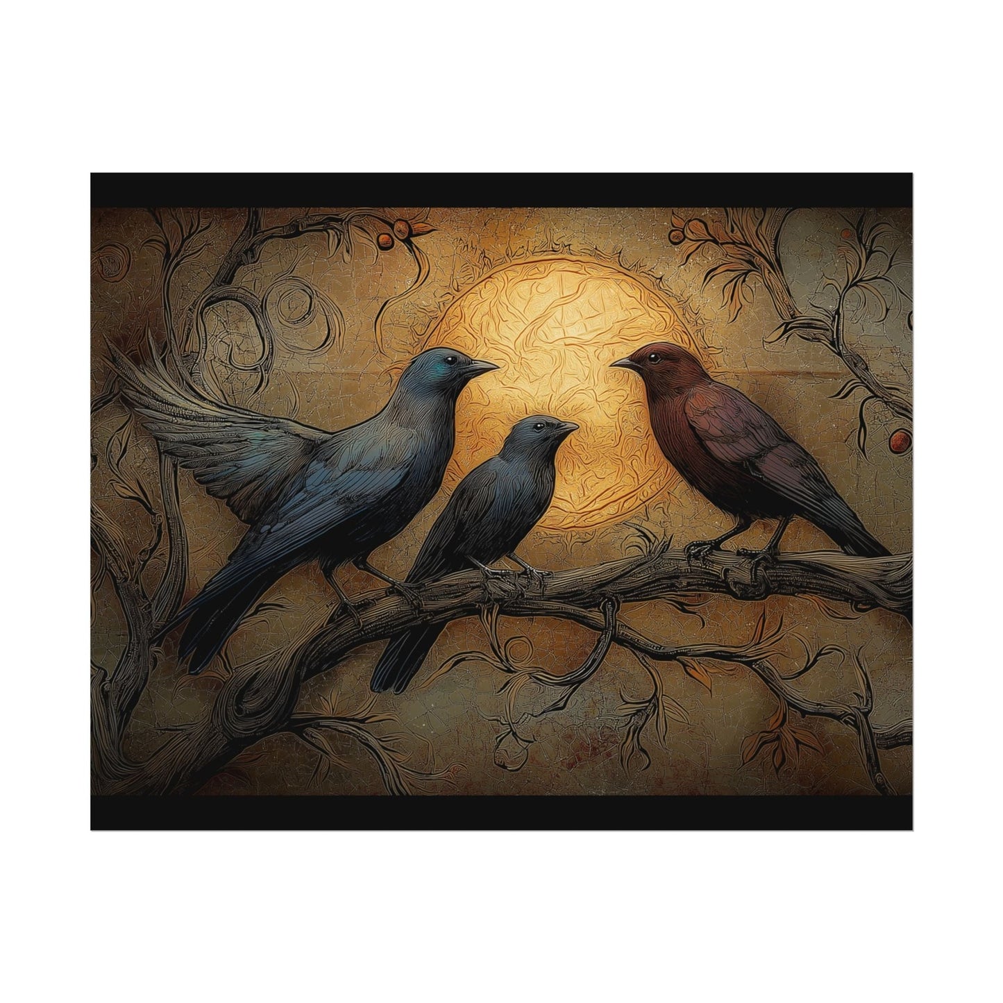 Gothic Raven Illustration of Birds Rolled Posters