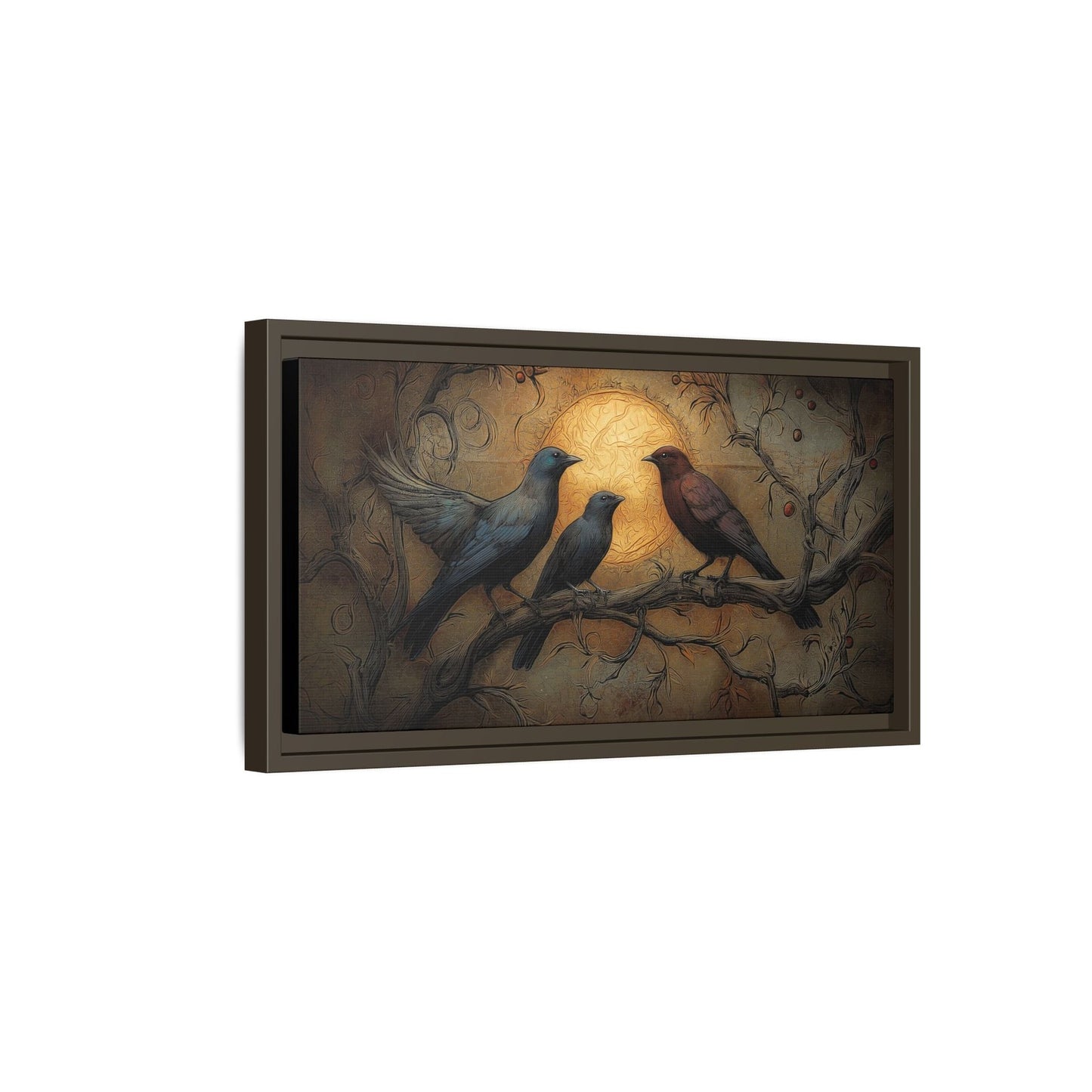 Three Ravens at Full Moon Matte Canvas, Framed Multi-color