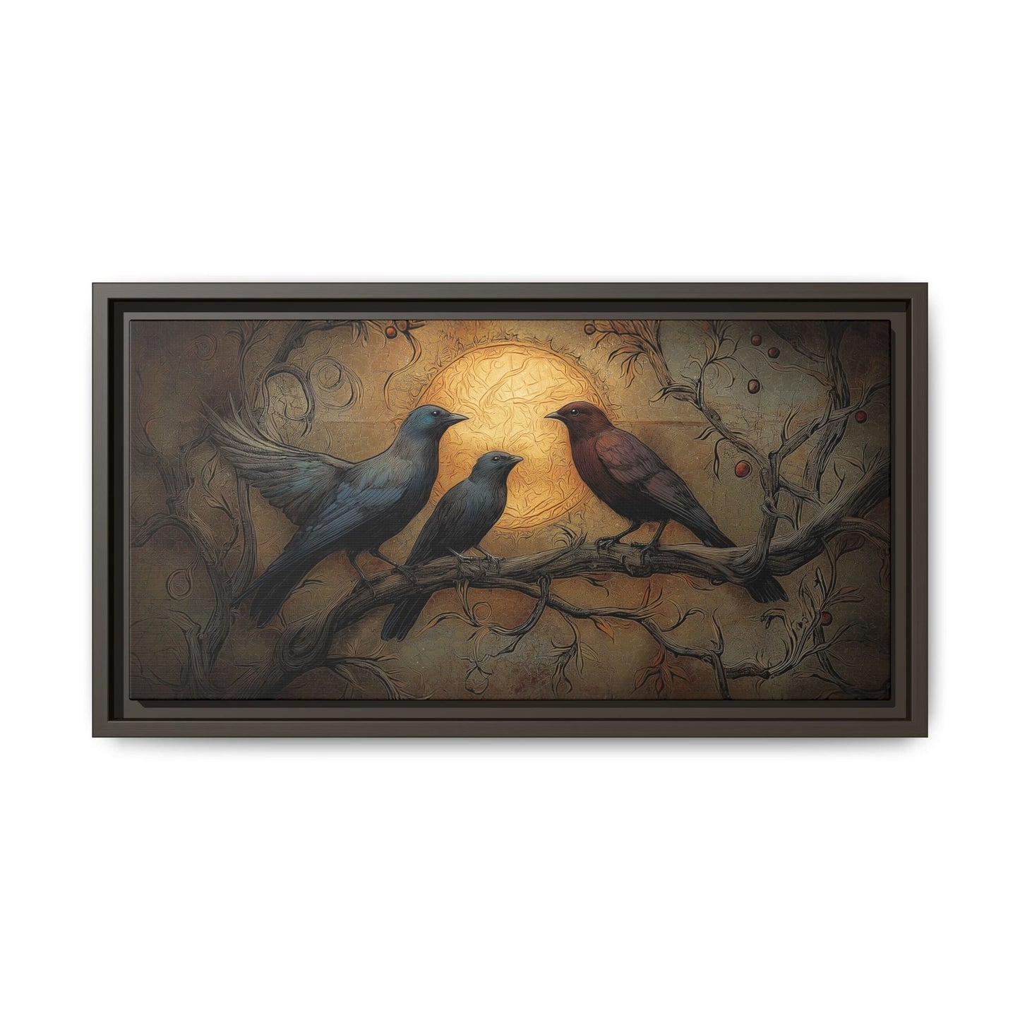 Three Ravens at Full Moon Matte Canvas, Framed Multi-color