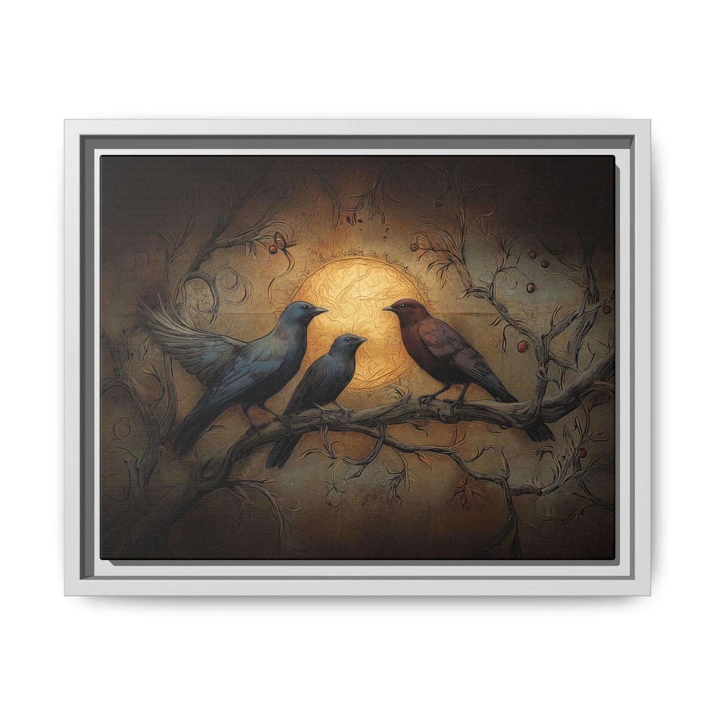 Three Ravens at Full Moon Matte Canvas, Framed Multi-color