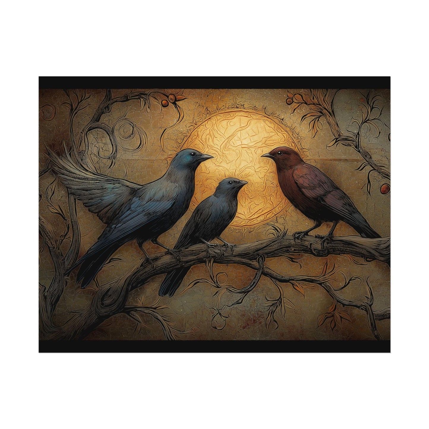 Gothic Raven Illustration of Birds Rolled Posters