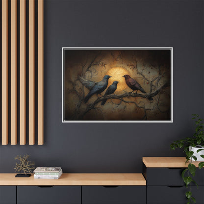 Three Ravens at Full Moon Matte Canvas, Framed Multi-color