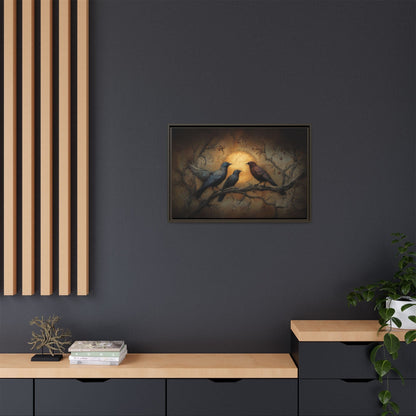 Three Ravens at Full Moon Matte Canvas, Framed Multi-color