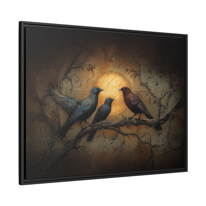 Three Ravens at Full Moon Matte Canvas, Framed Multi-color