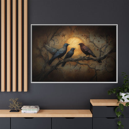 Three Ravens at Full Moon Matte Canvas, Framed Multi-color