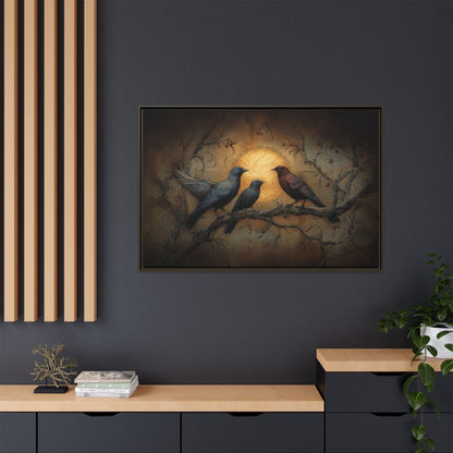 Three Ravens at Full Moon Matte Canvas, Framed Multi-color