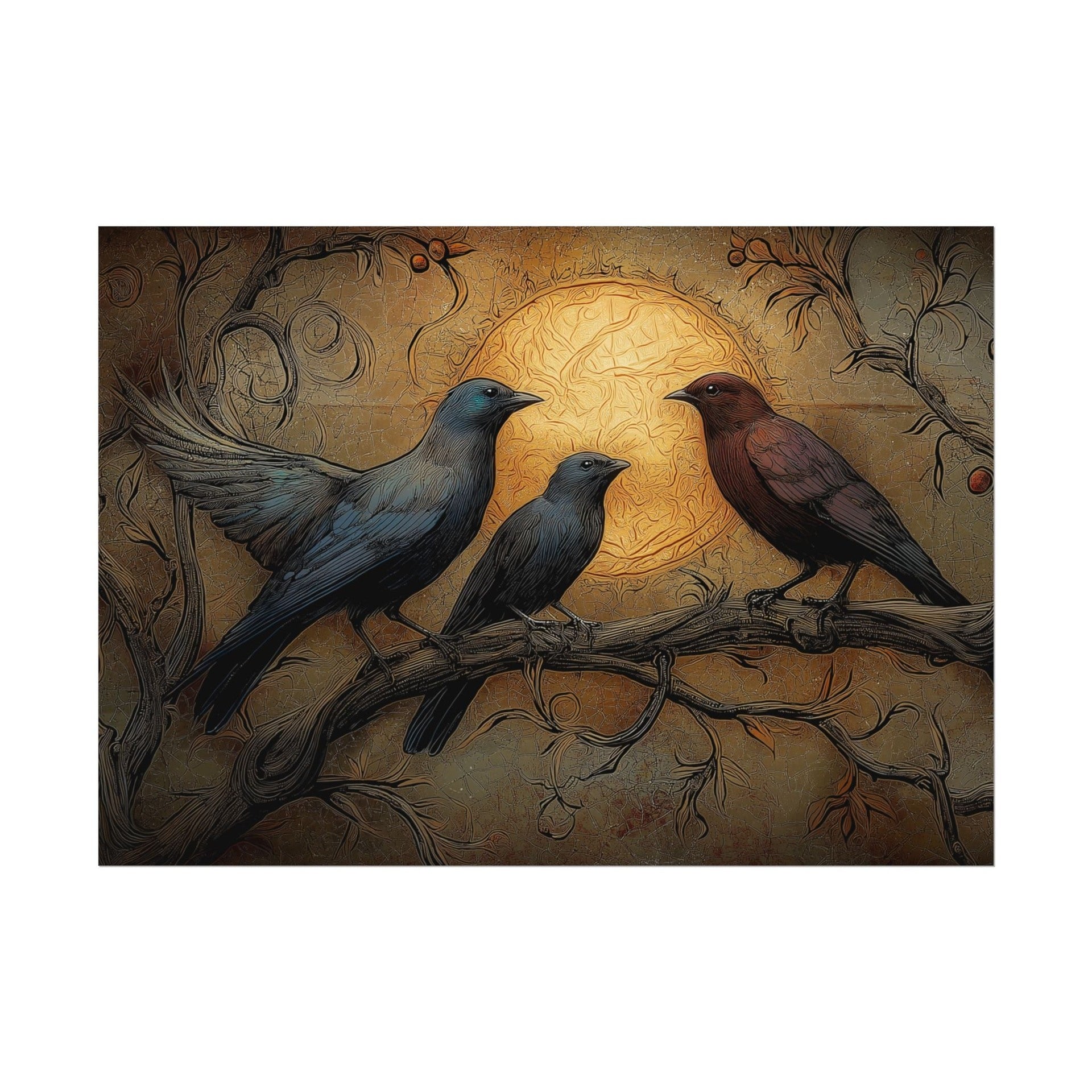 Gothic Raven Illustration of Birds Rolled Posters