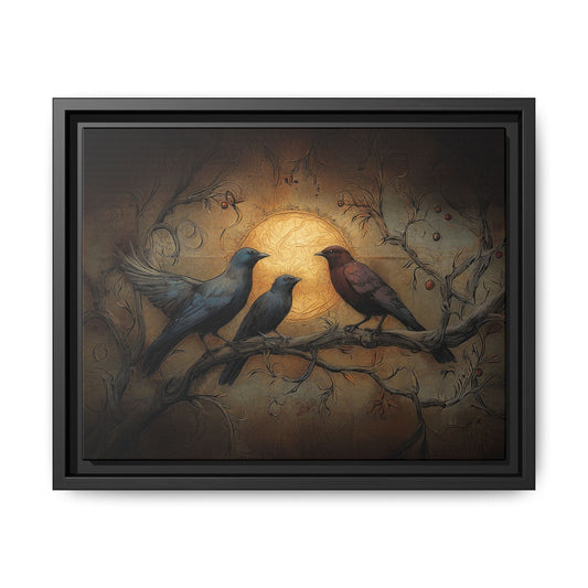 Three Ravens at Full Moon Matte Canvas, Framed Multi-color