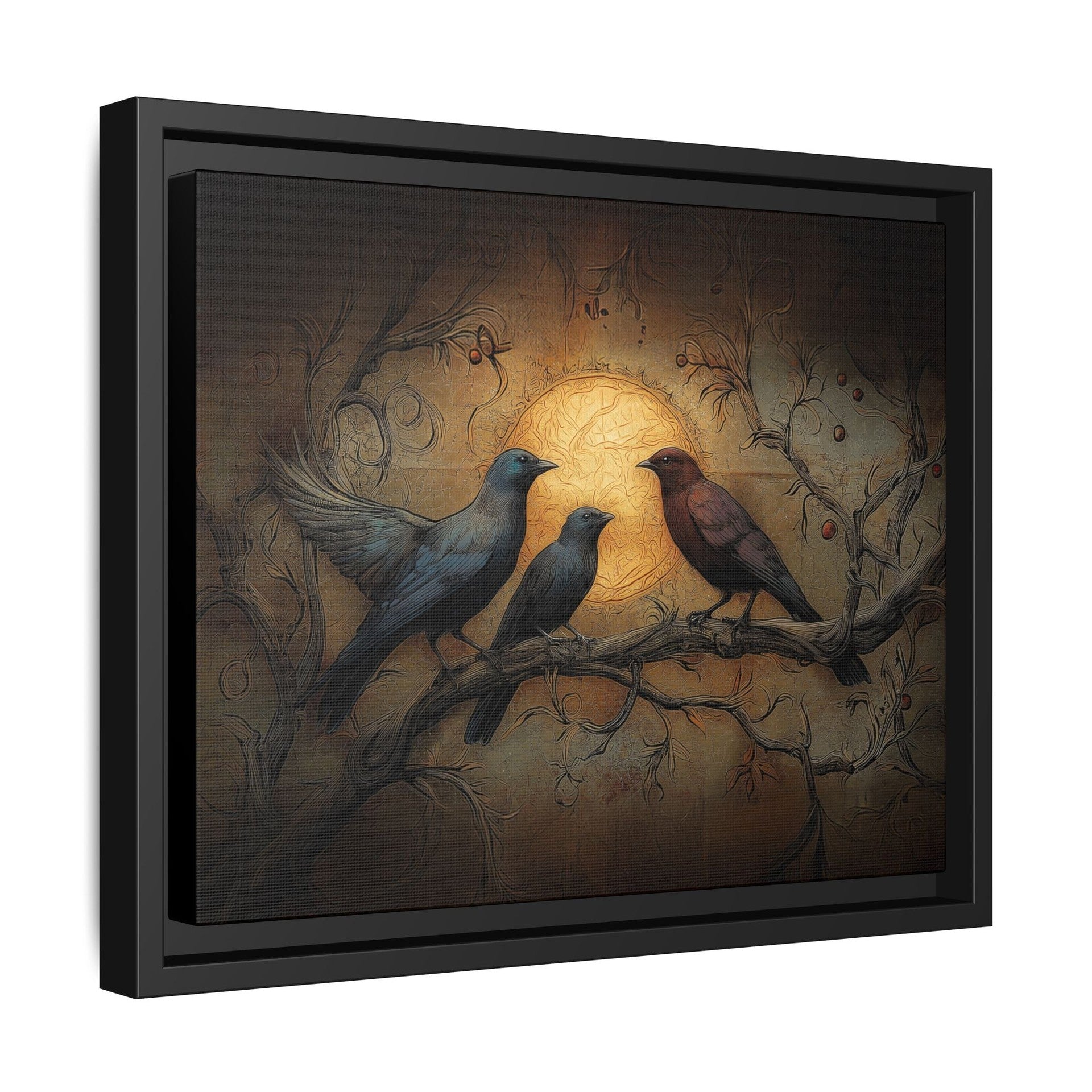 Three Ravens at Full Moon Matte Canvas, Framed Multi-color