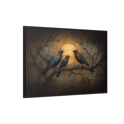 Three Ravens at Full Moon Matte Canvas, Framed Multi-color