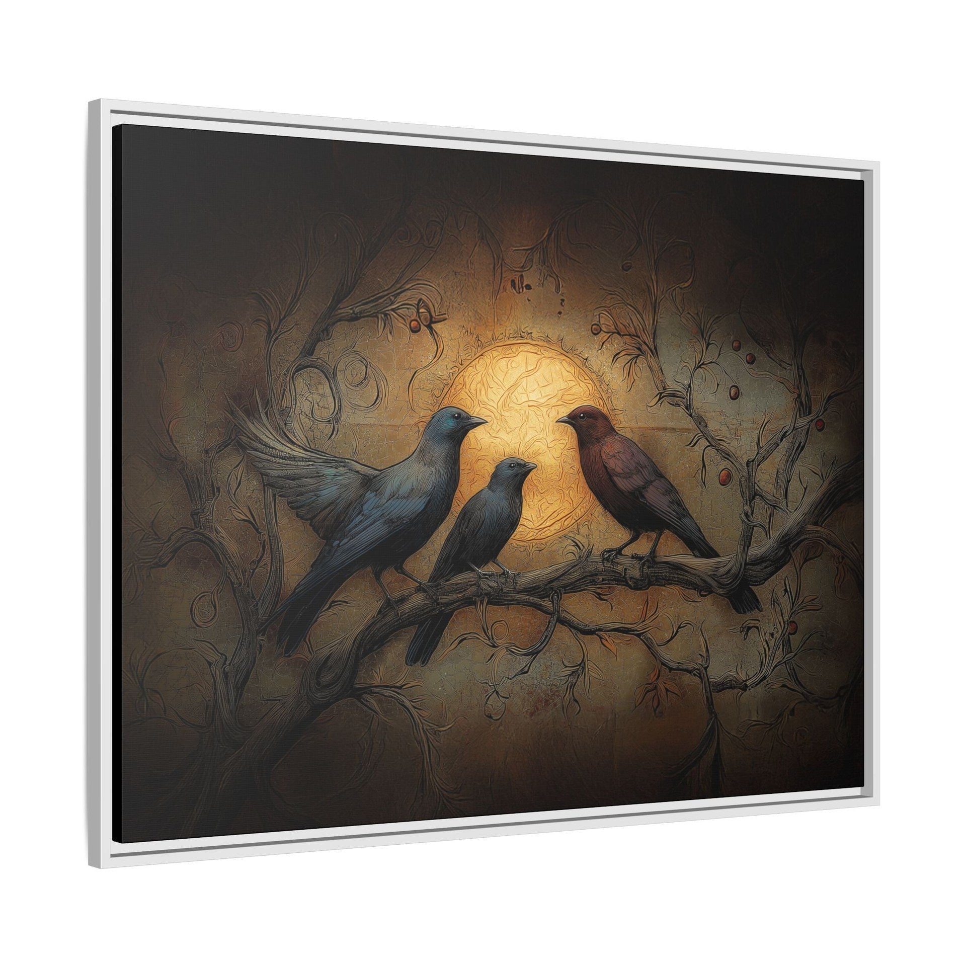 Three Ravens at Full Moon Matte Canvas, Framed Multi-color