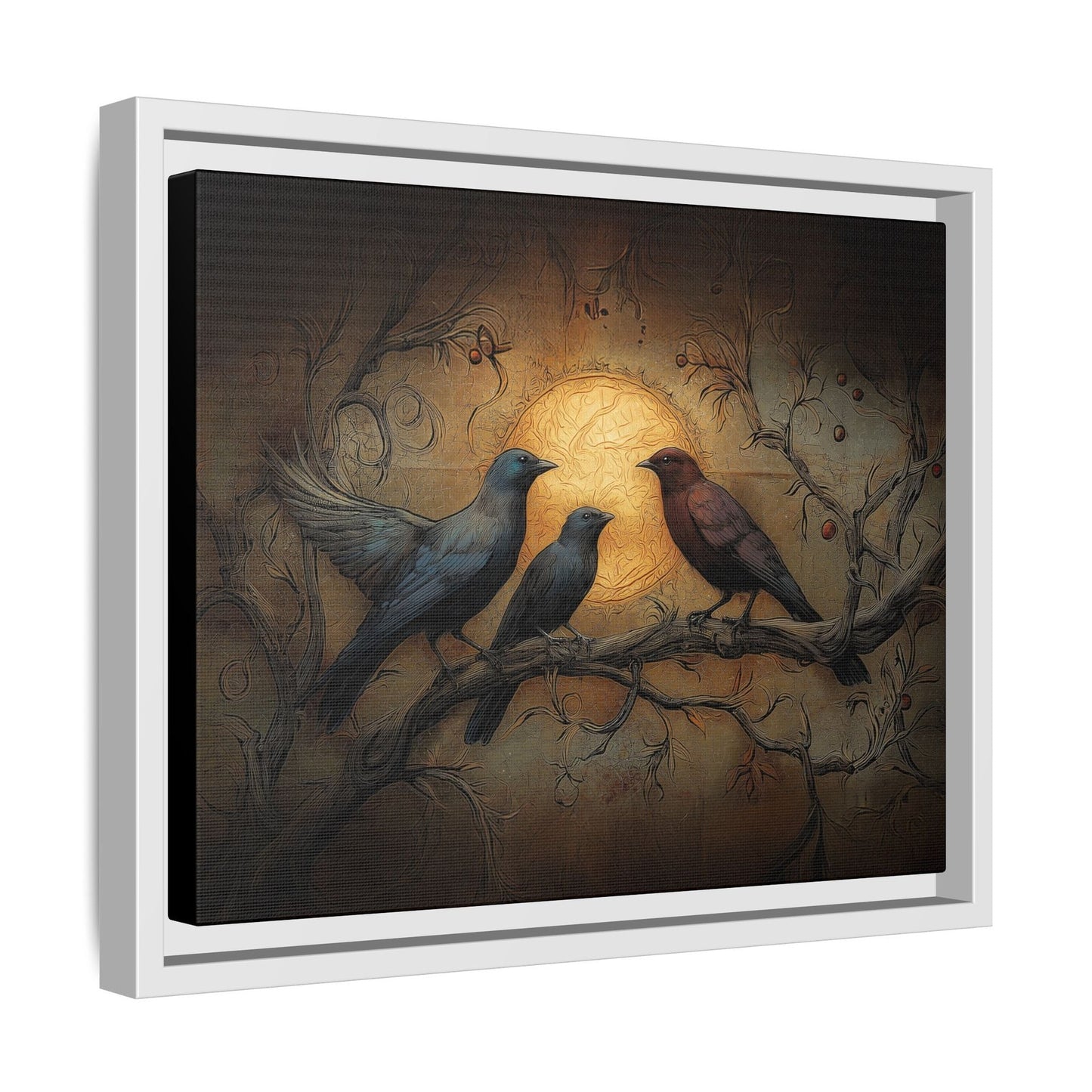 Three Ravens at Full Moon Matte Canvas, Framed Multi-color