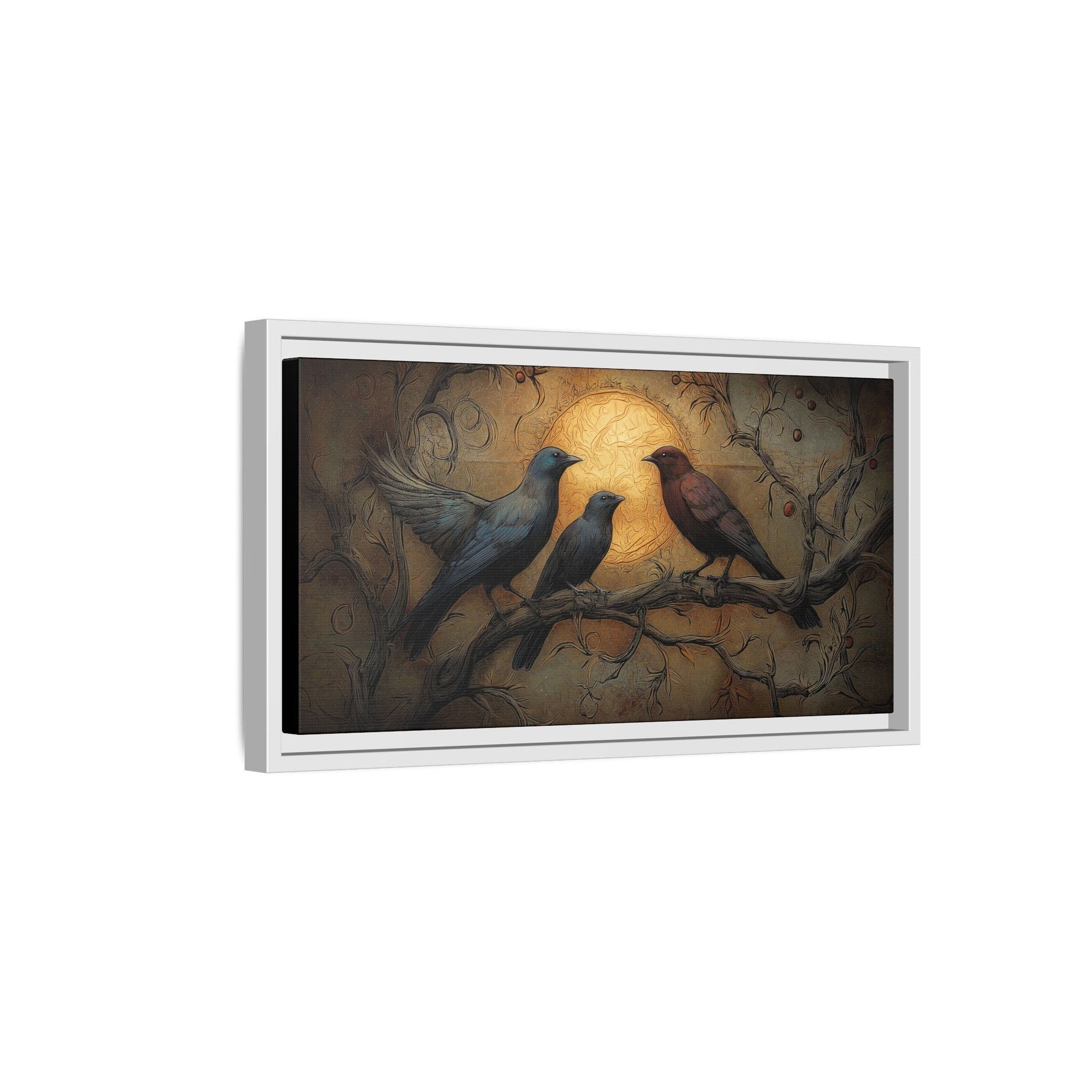 Three Ravens at Full Moon Matte Canvas, Framed Multi-color