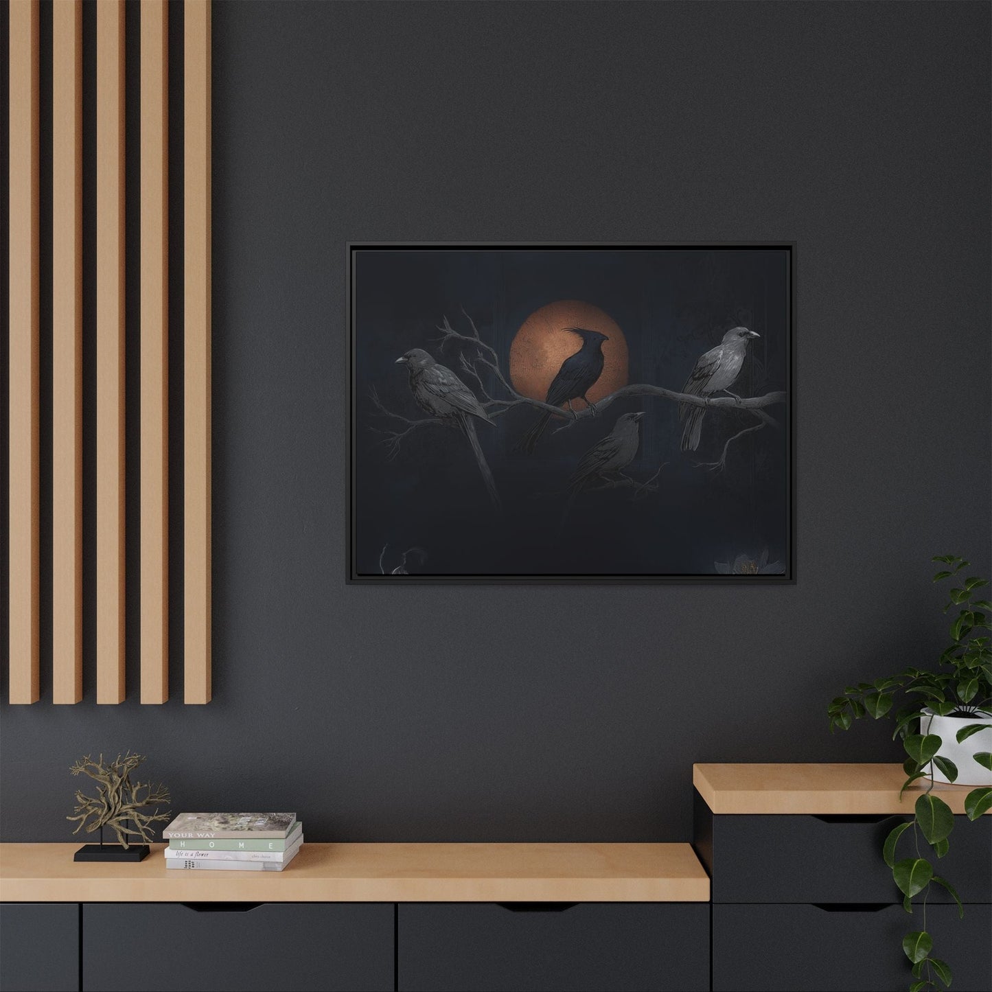 Three Ravens Matte Canvas, Framed Multi-color