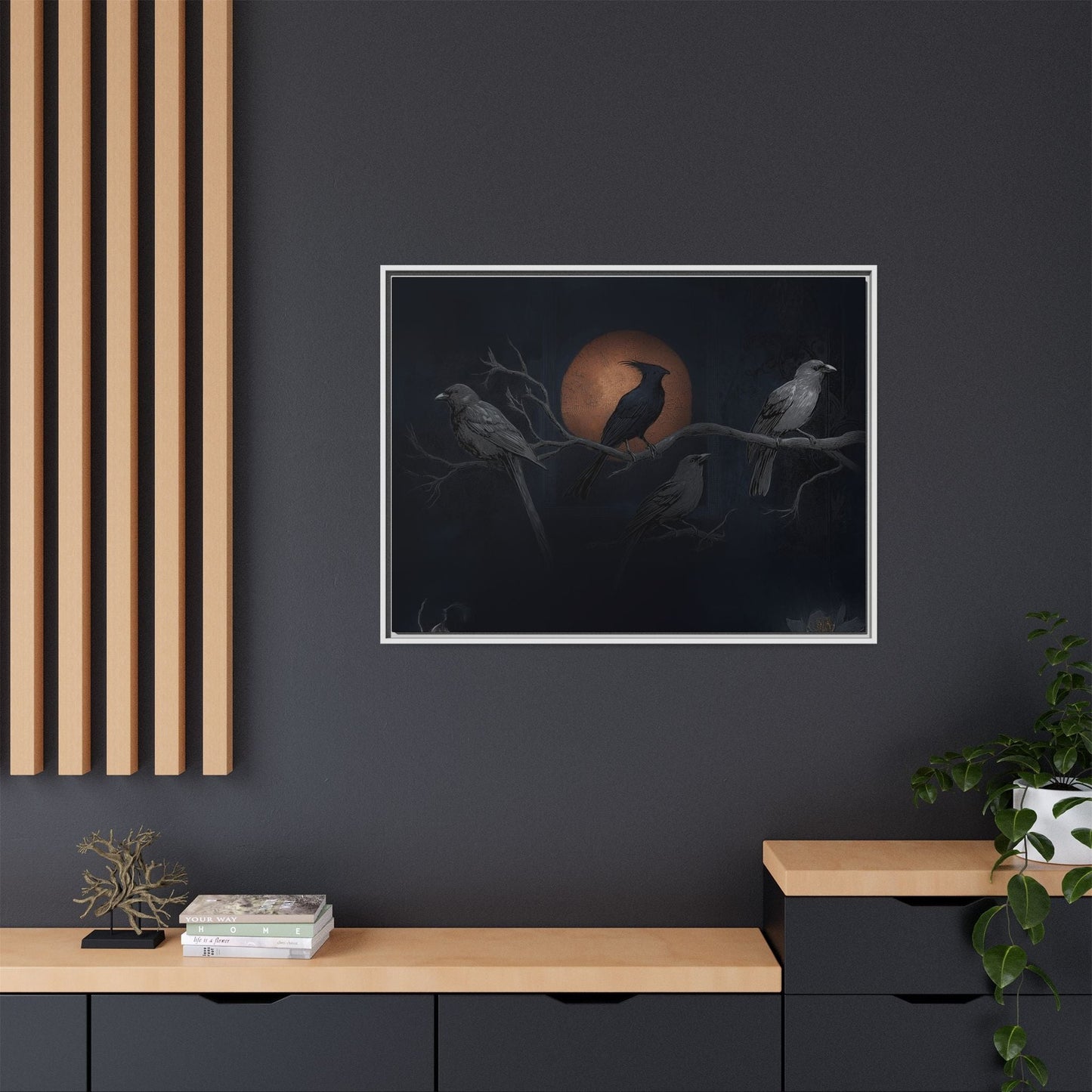 Three Ravens Matte Canvas, Framed Multi-color