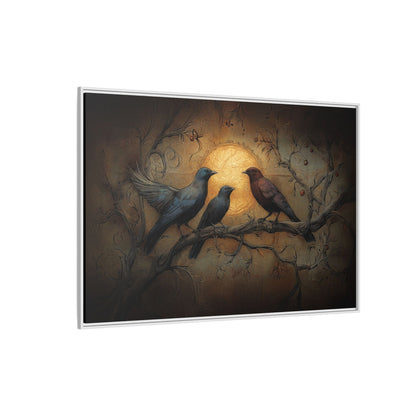 Three Ravens at Full Moon Matte Canvas, Framed Multi-color