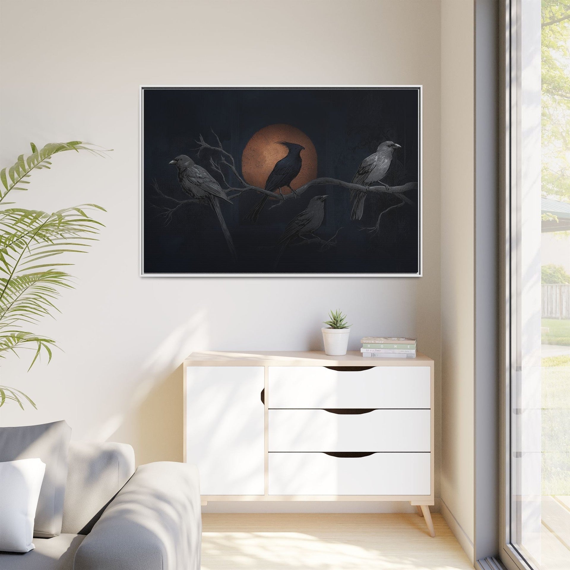 Three Ravens Matte Canvas, Framed Multi-color