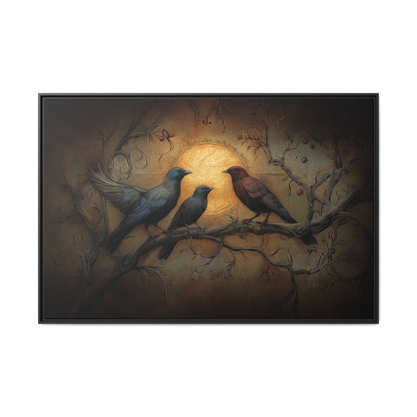 Three Ravens at Full Moon Matte Canvas, Framed Multi-color