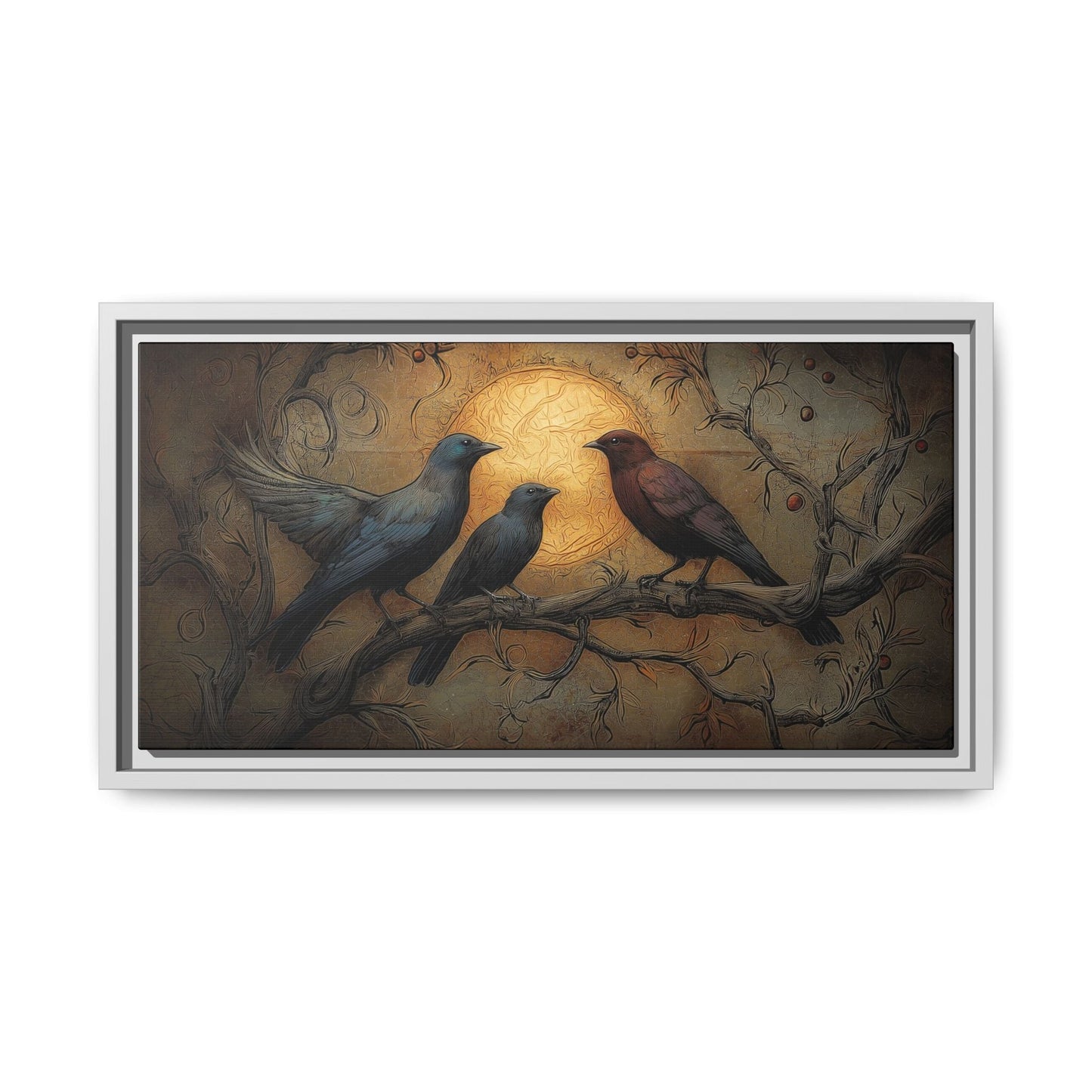 Three Ravens at Full Moon Matte Canvas, Framed Multi-color