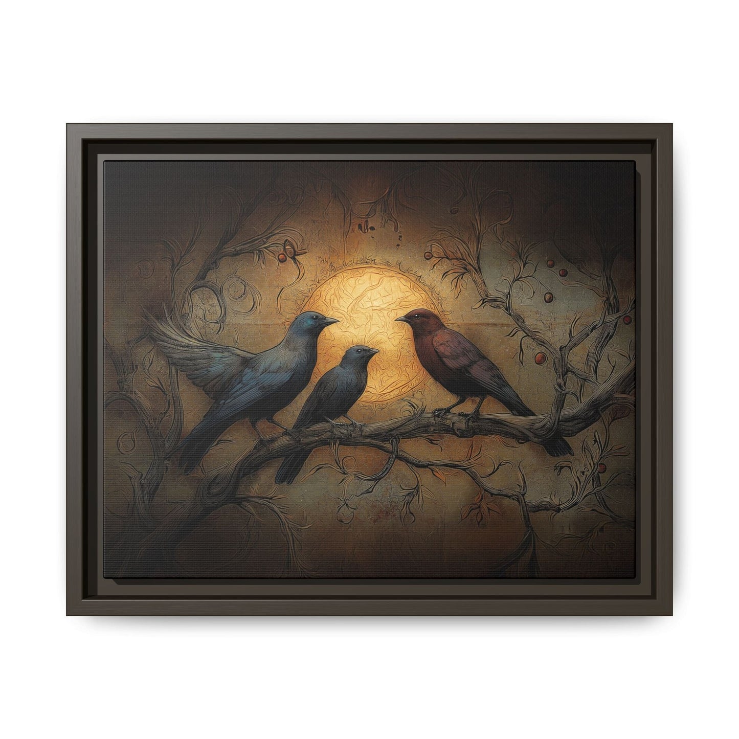 Three Ravens at Full Moon Matte Canvas, Framed Multi-color