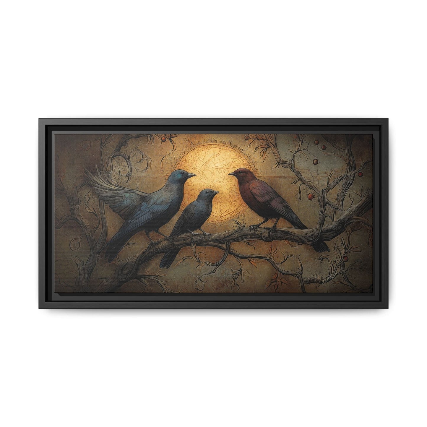 Three Ravens at Full Moon Matte Canvas, Framed Multi-color