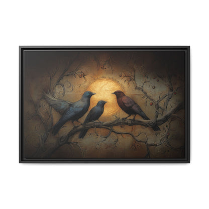 Three Ravens at Full Moon Matte Canvas, Framed Multi-color