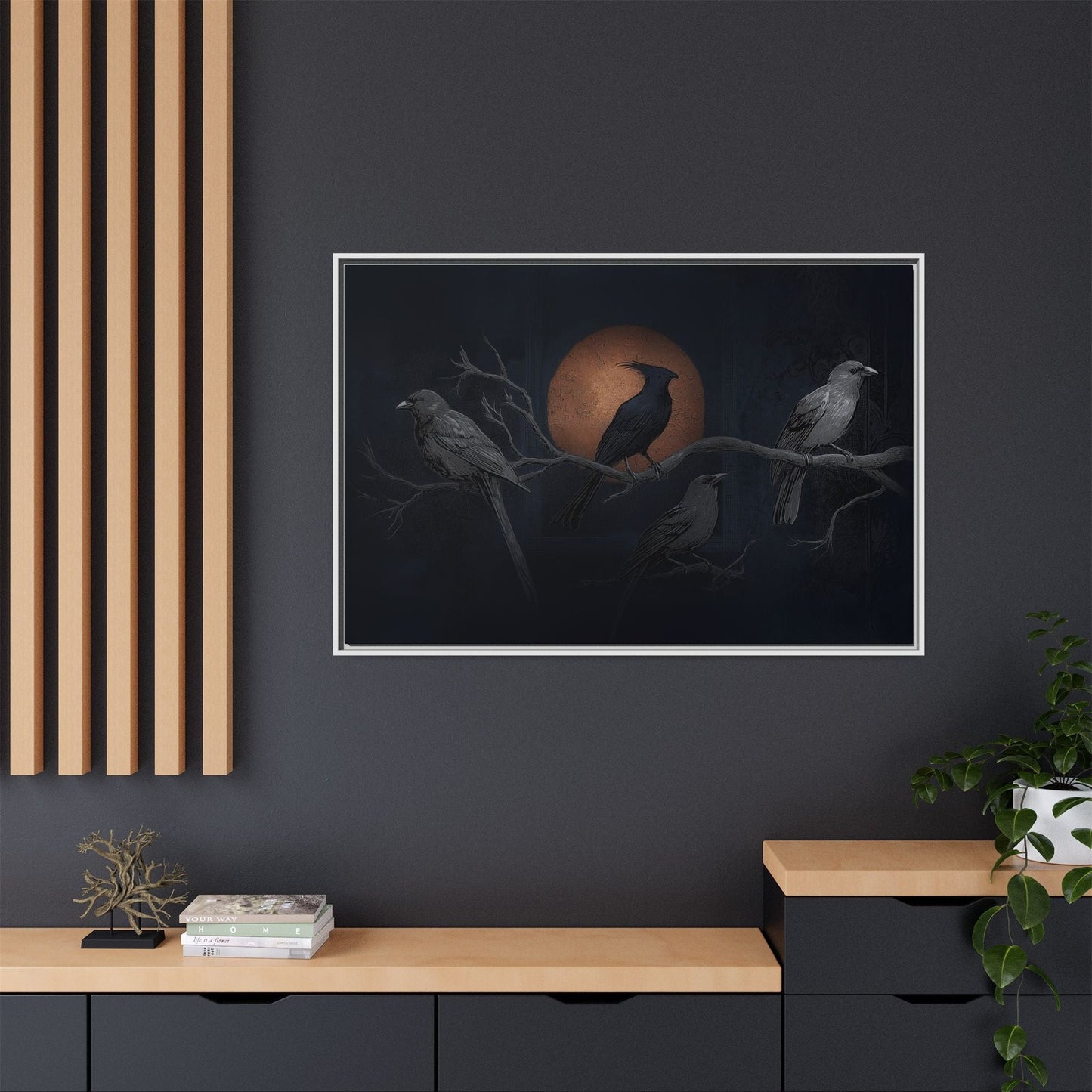 Three Ravens Matte Canvas, Framed Multi-color