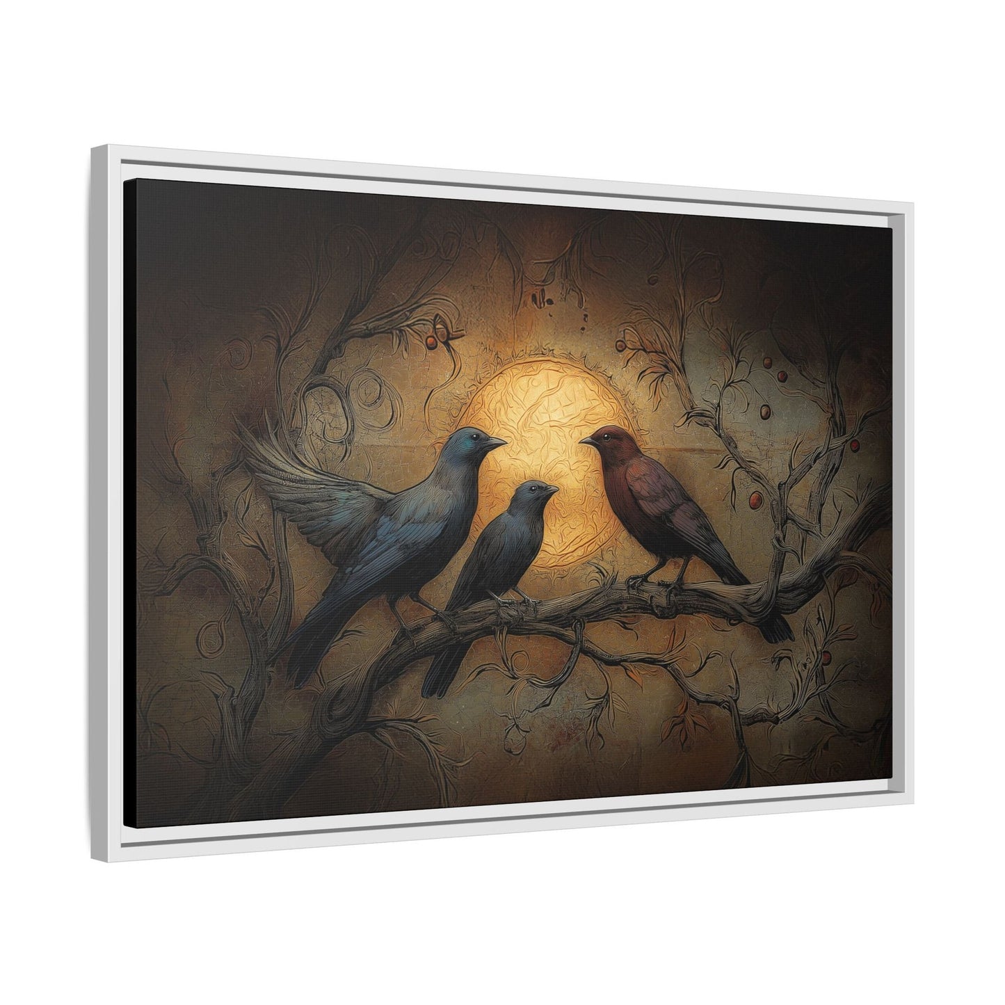 Three Ravens at Full Moon Matte Canvas, Framed Multi-color