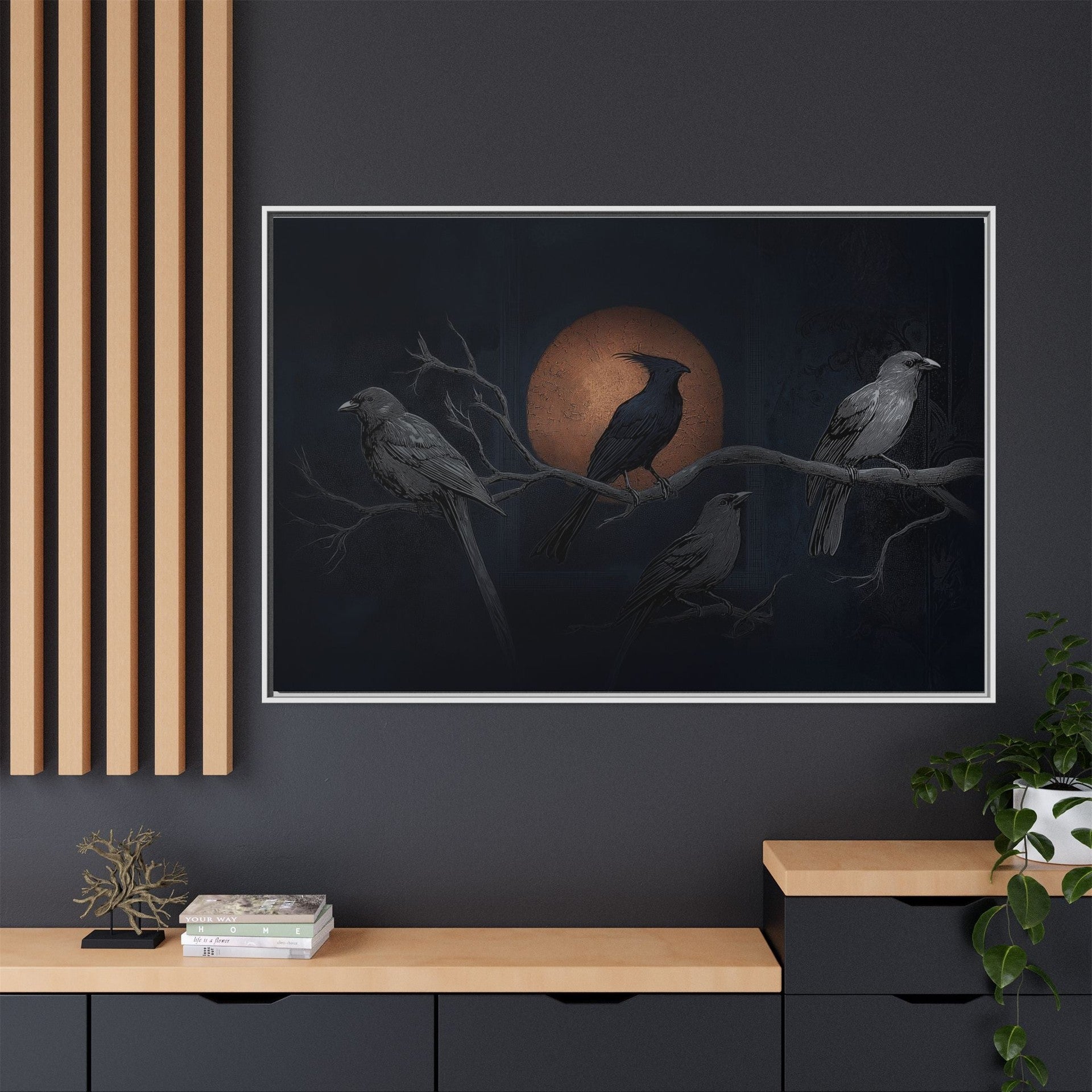 Three Ravens Matte Canvas, Framed Multi-color