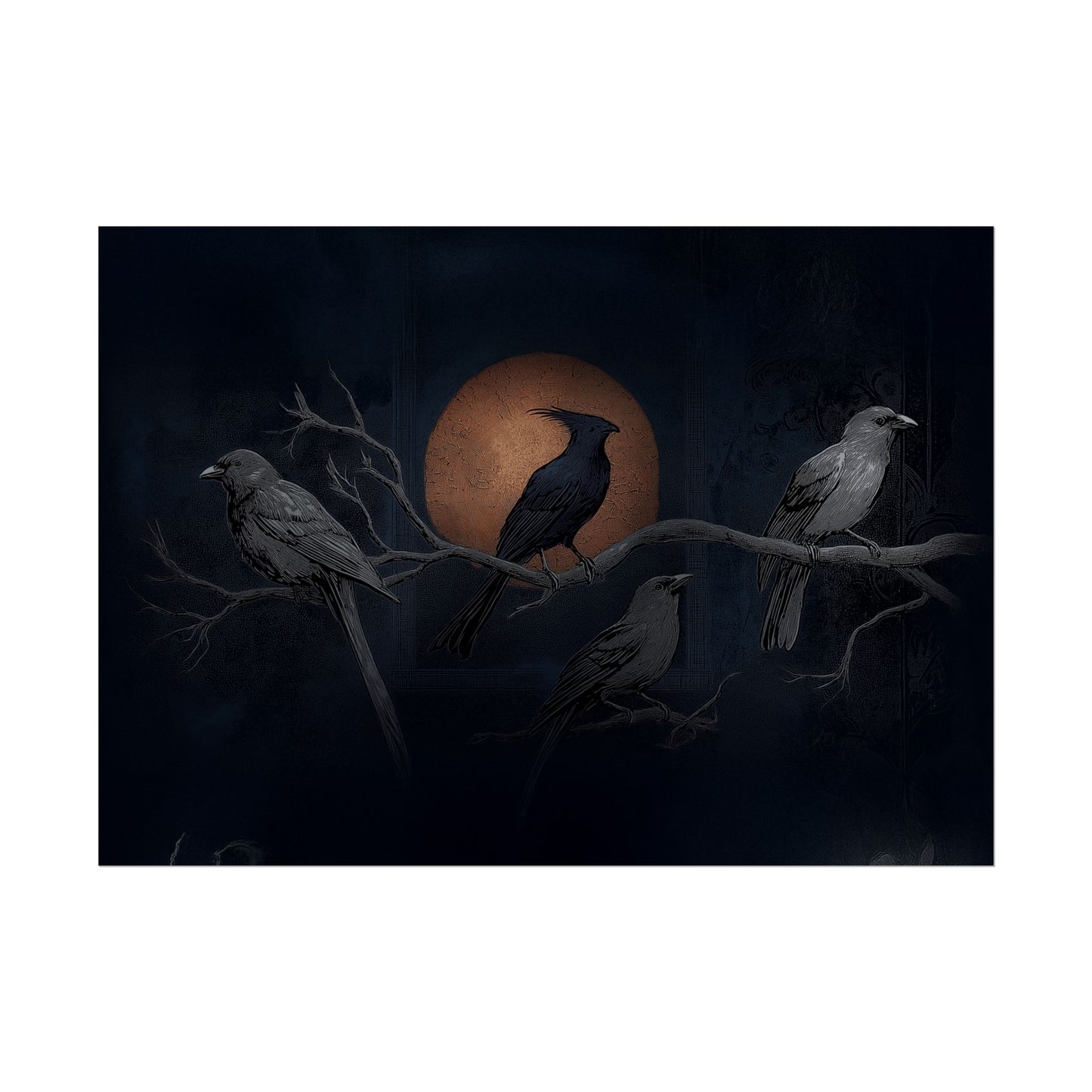 Gothic Illustration of Birds Rolled Posters