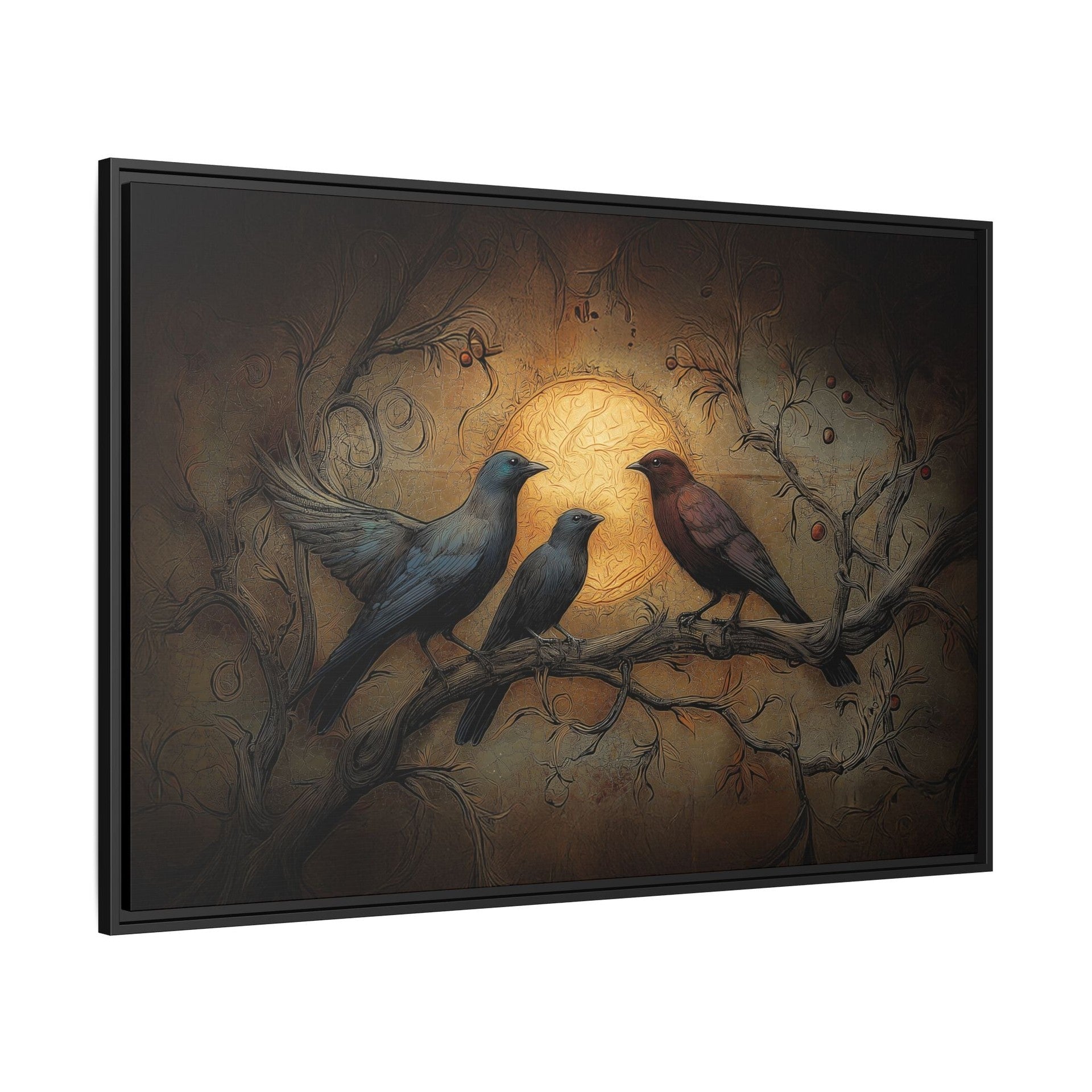 Three Ravens at Full Moon Matte Canvas, Framed Multi-color