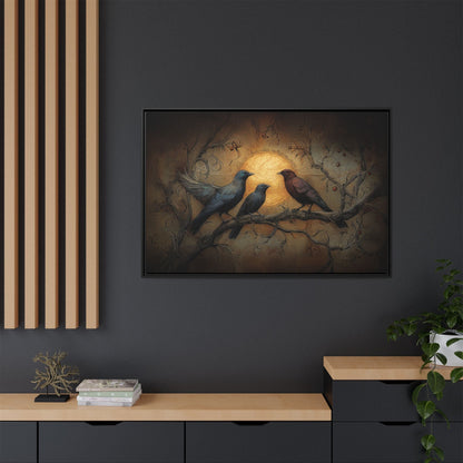 Three Ravens at Full Moon Matte Canvas, Framed Multi-color