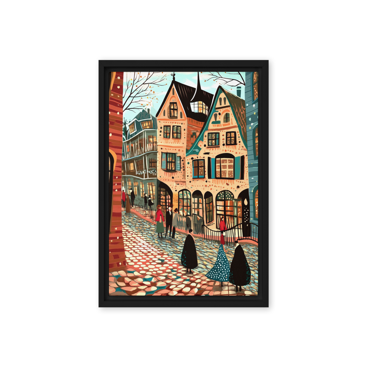 Whimsy of the Cobbled Lane Wall Art Framed Canvas