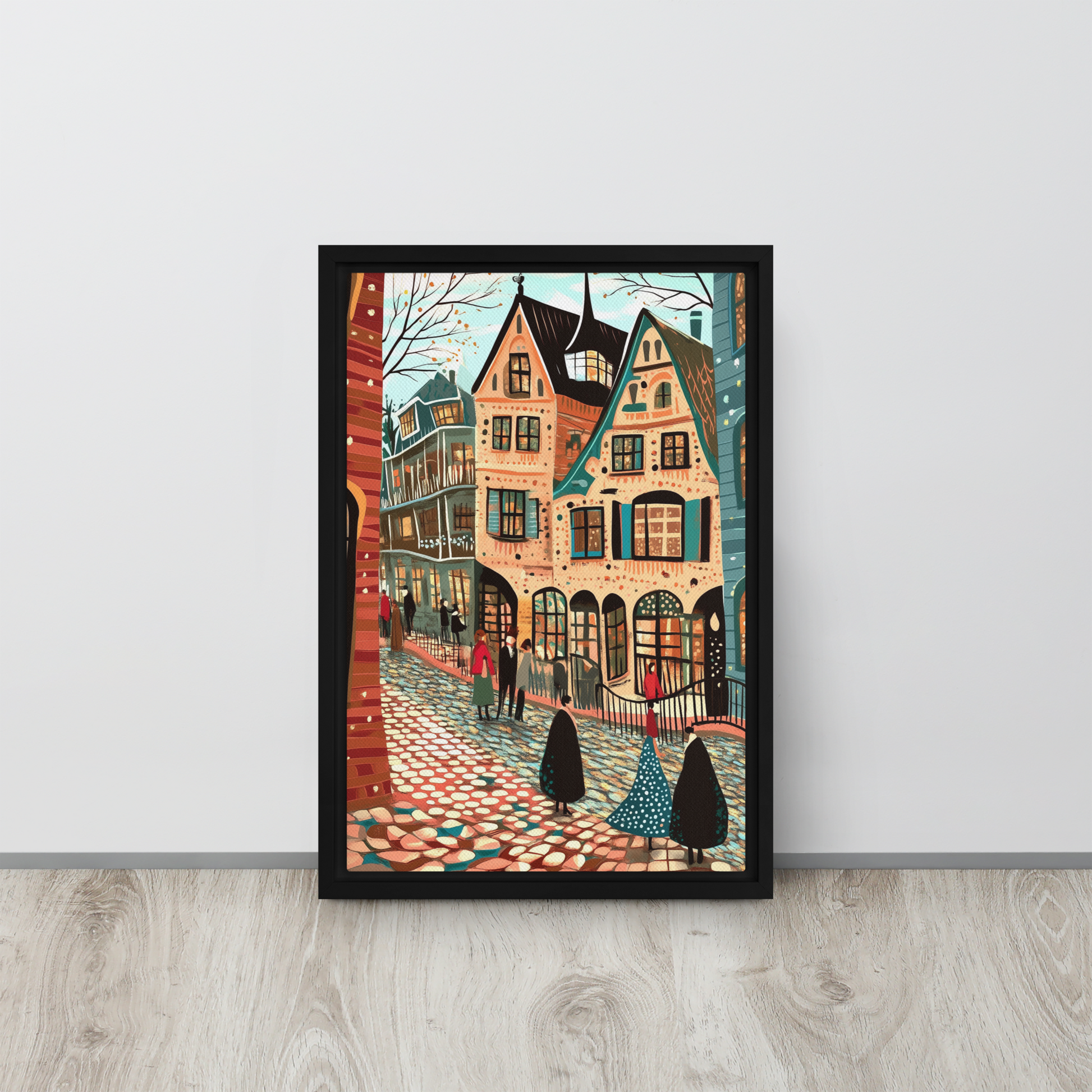 Whimsy of the Cobbled Lane Wall Art Framed Canvas