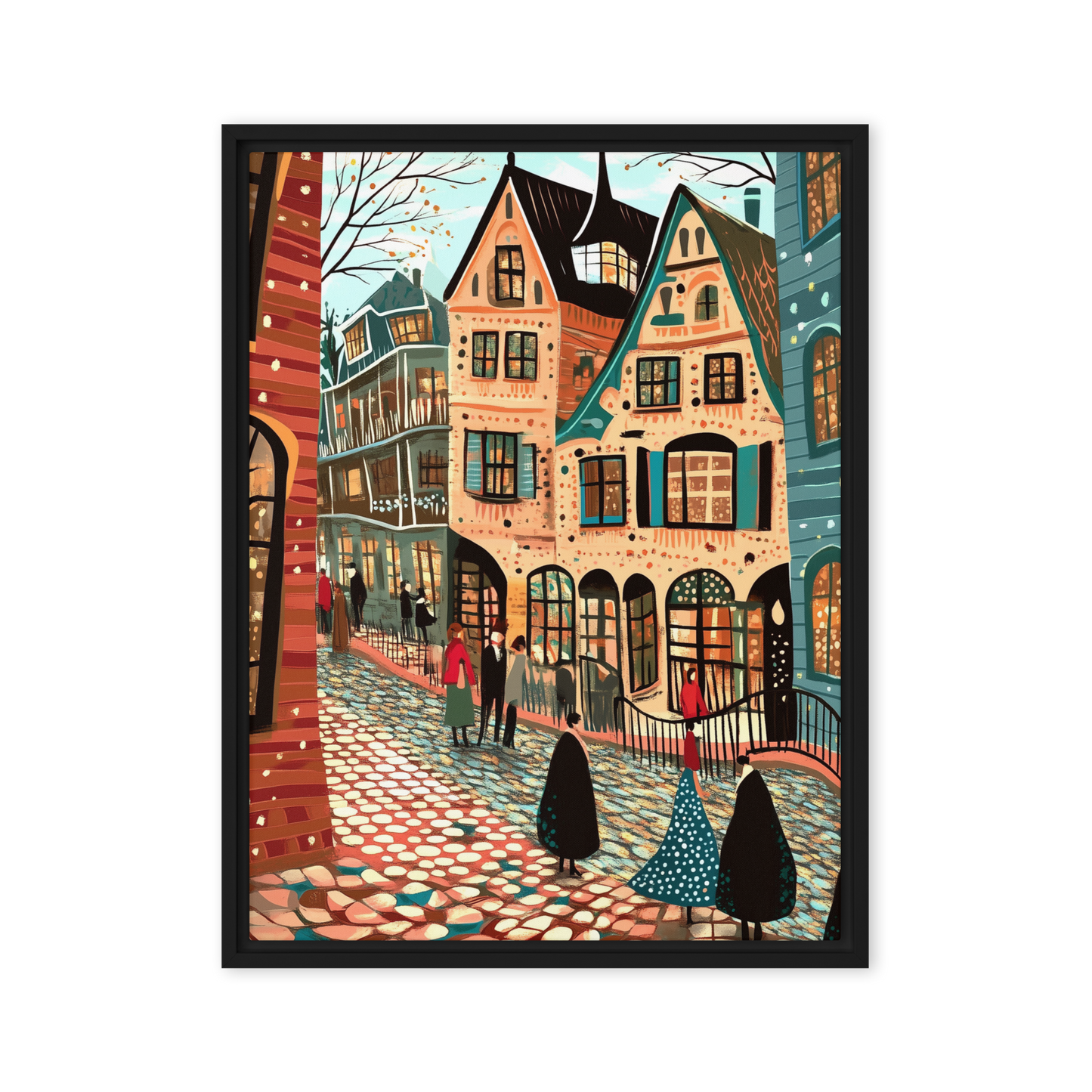 Whimsy of the Cobbled Lane Wall Art Framed Canvas