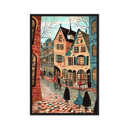 Whimsy of the Cobbled Lane Wall Art Framed Canvas