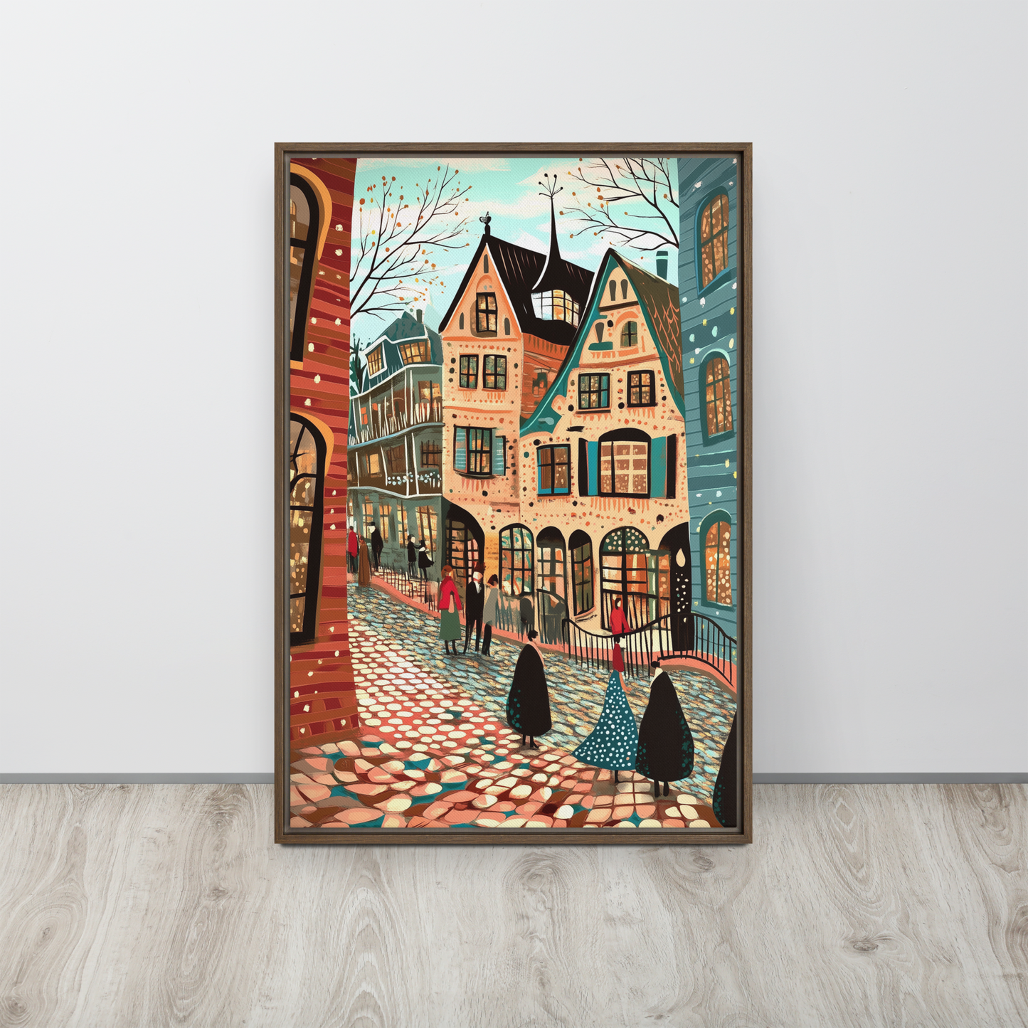 Whimsy of the Cobbled Lane Wall Art Framed Canvas