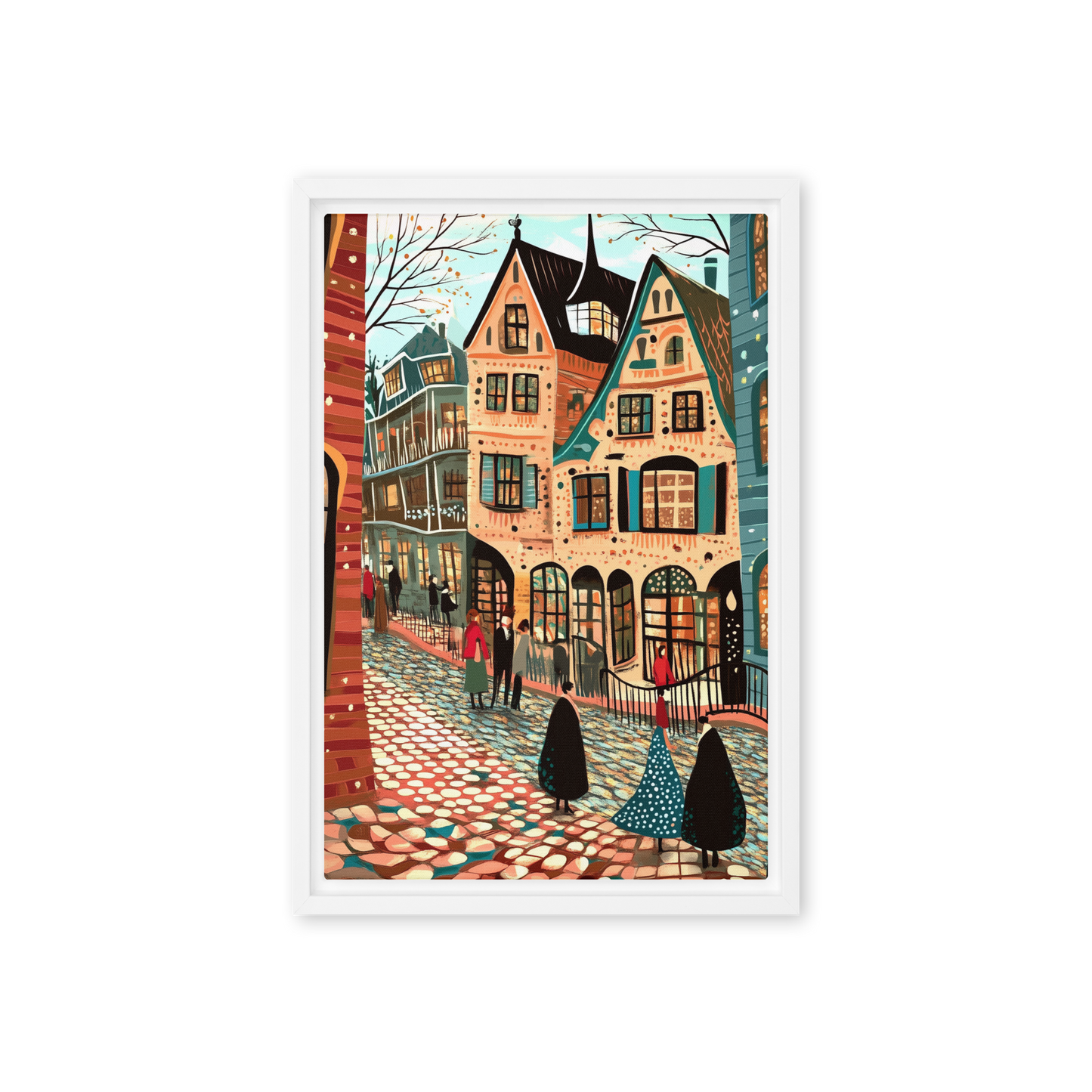 Whimsy of the Cobbled Lane Wall Art Framed Canvas