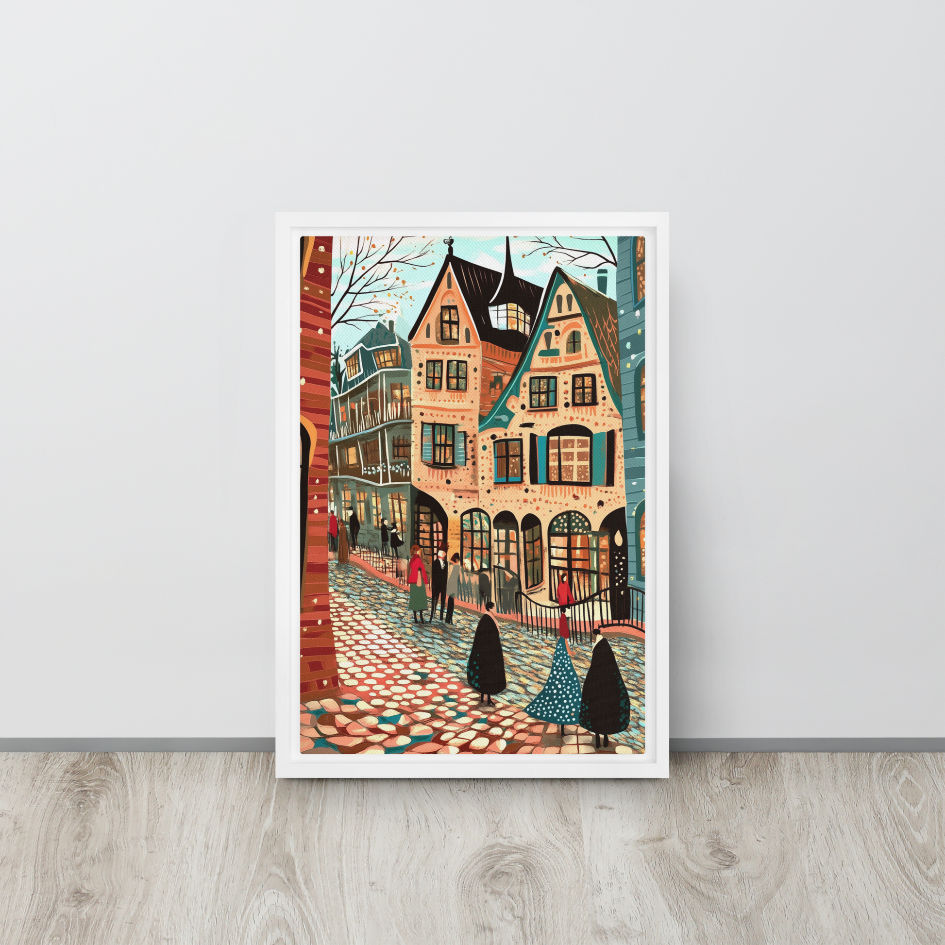 Whimsy of the Cobbled Lane Wall Art Framed Canvas