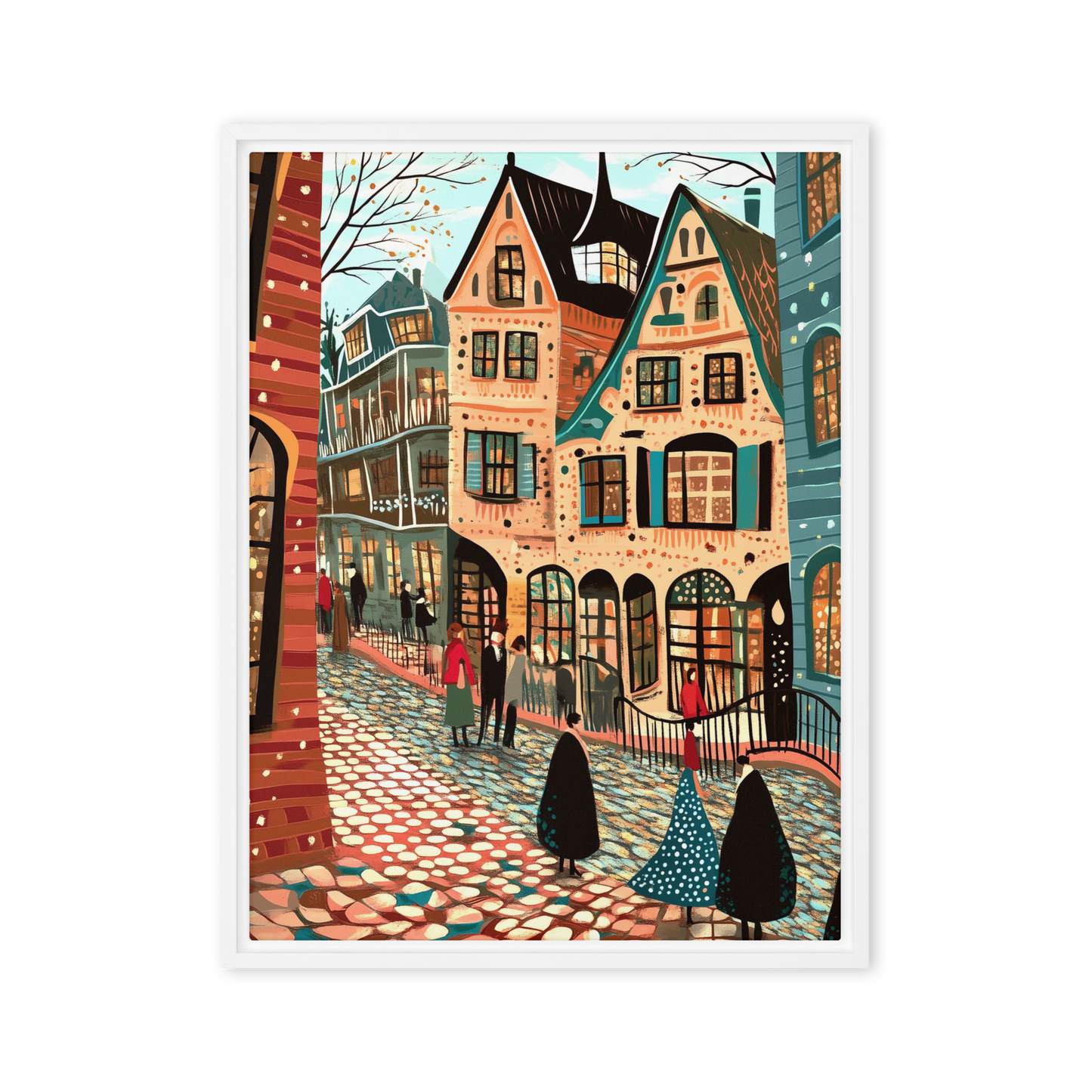 Whimsy of the Cobbled Lane Wall Art Framed Canvas