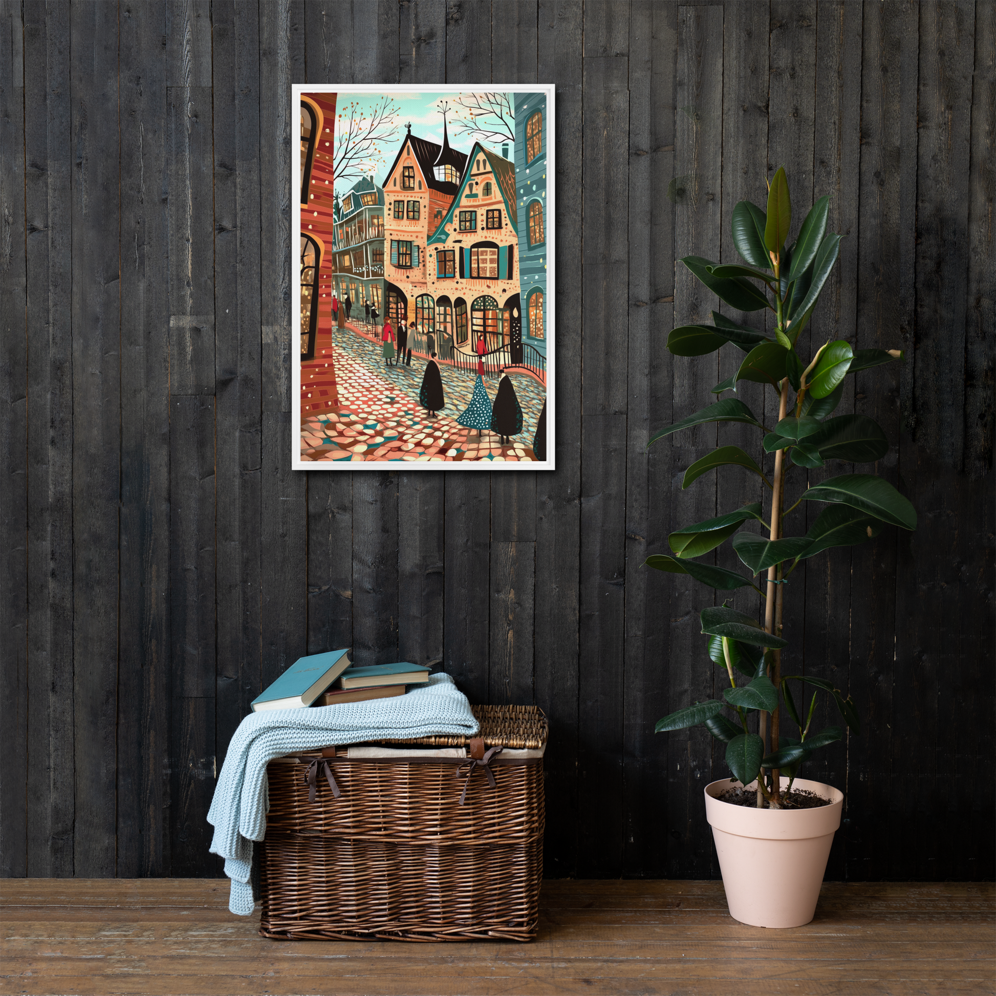 Whimsy of the Cobbled Lane Wall Art Framed Canvas