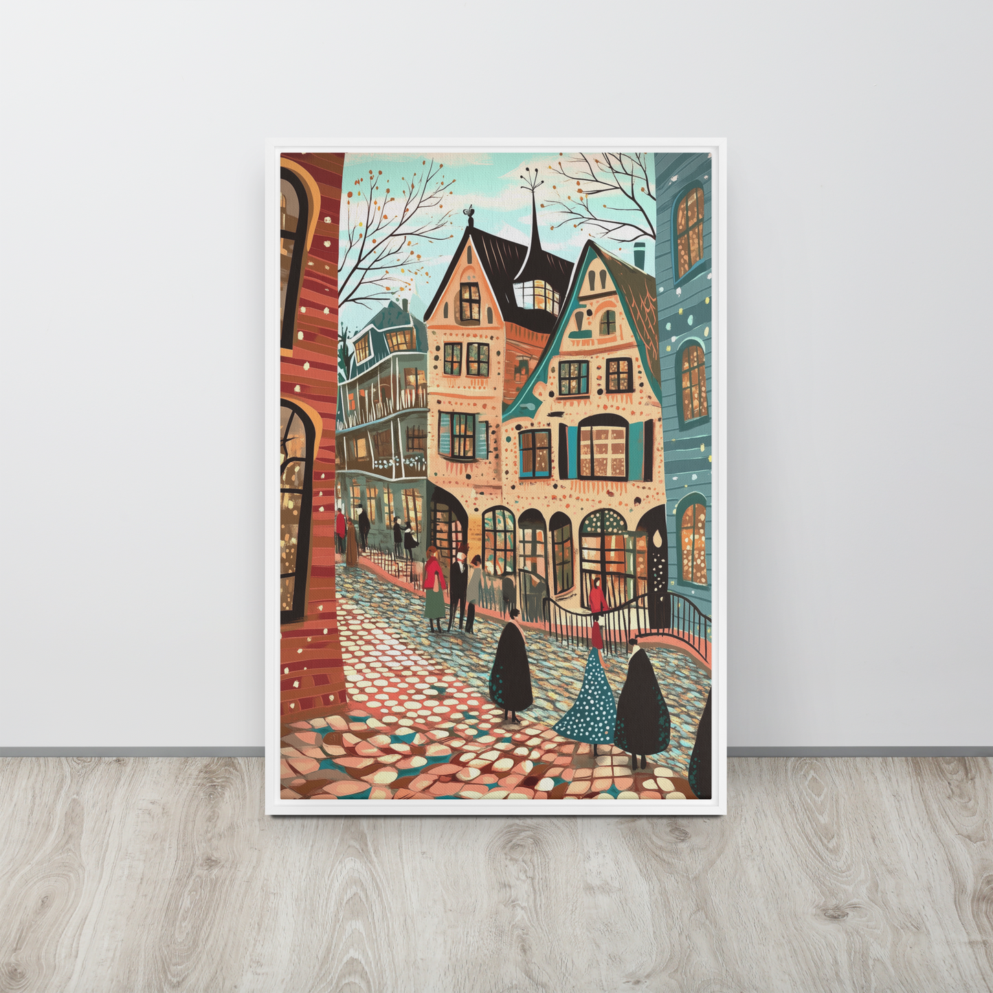 Whimsy of the Cobbled Lane Wall Art Framed Canvas