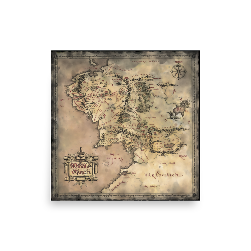 Premium Middle Earth Map, High-Quality Photo Paper Print for Tolkien Fans